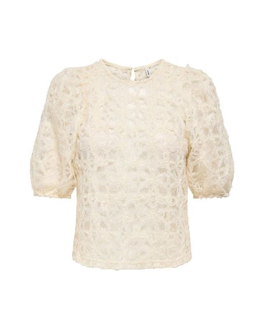 ONLY O-Neck Lace Top in het Natural