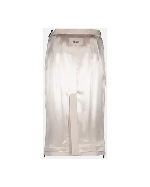 Fendi White Satin langer rock mit reißverschlüssen