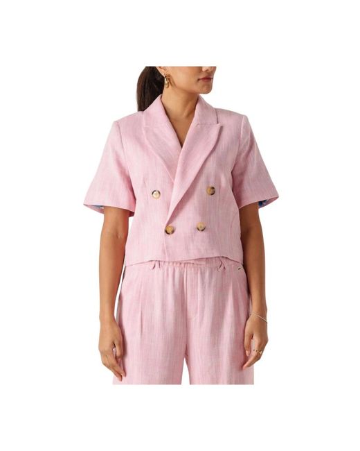 Pom Jassen ,Roze ,Leer Blazer Shell in het Pink