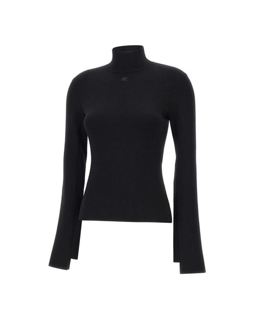 Courreges Truien & Vesten ,Zwart ,Polyester Interlock Mockneck Sweater in het Black