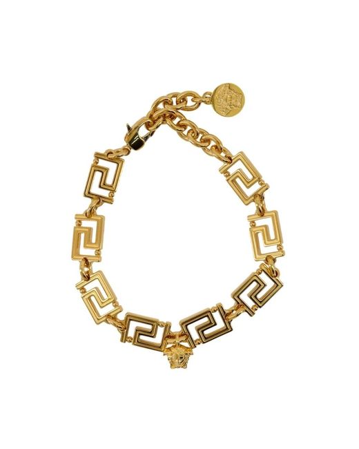 Versace Accessoires ,Geel ,Leer Gouden Metalen Armband Met Kalfsleer in het Metallic
