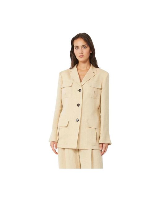 Max Mara Linnen Blend Safari Jas in het Natural