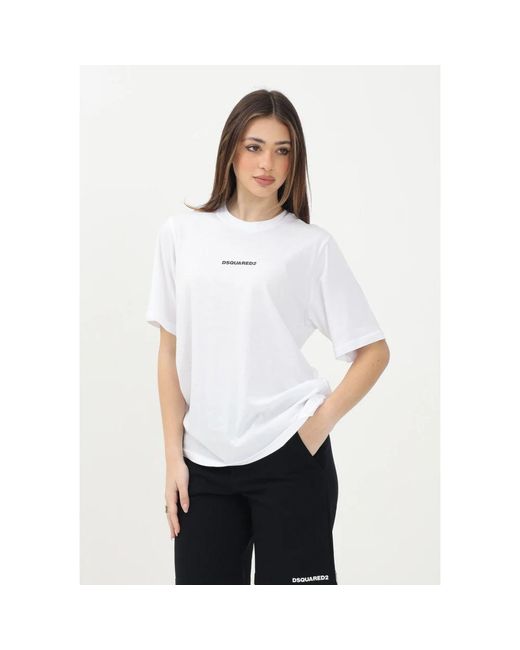 DSquared² Tops ,Wit ,Katoen Wit T-Shirt Met Korte Mouwen En Logo-Print in het White