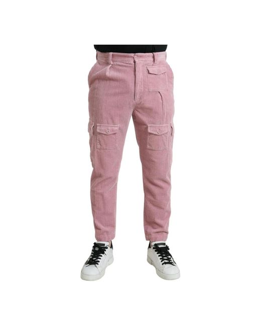 Jeans cargo skinny in velluto rosa di Dolce & Gabbana in Red da Uomo