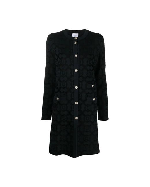 Ferragamo Jassen ,Zwart ,Polyester Casual Zwarte Jas Met Viscosemix in het Black