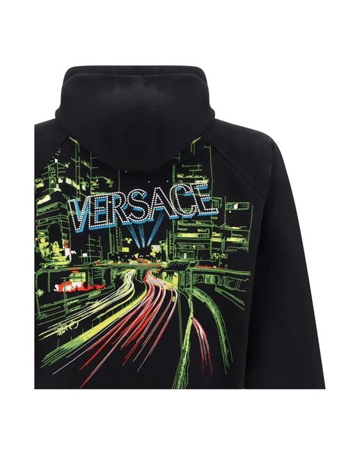Versace Schwarzer sweatshirt ss24 baumwolle stickerei in Blue für Herren