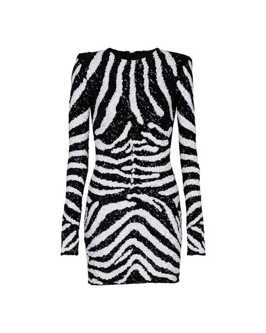 Balmain Black Kurzes zweifarbiges kleid mit pailletten zebra