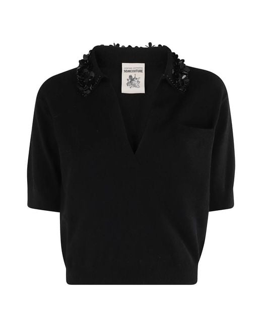 Semicouture V-Neck Knitwear in het Black
