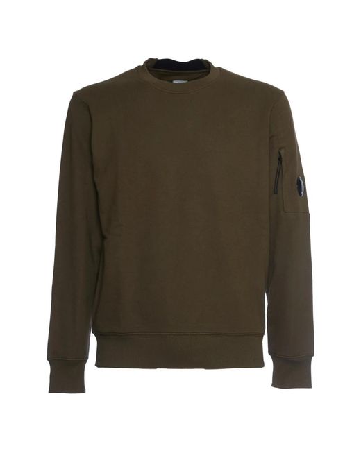 C P Company Green Diagonal Raised Fleece Crew Neck Lens Sweatshirt for men