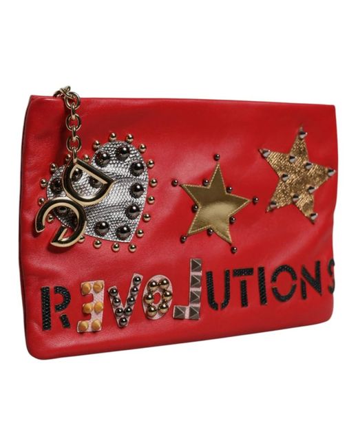 Dolce & Gabbana Red Verzierte Leder Clutch Bag