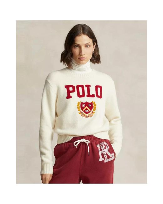 Ralph Lauren White Wollpullover mit wappen und logo