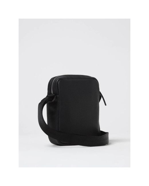 HUGO Schwarze Leder Crossbody Schultertasche in Black für Herren