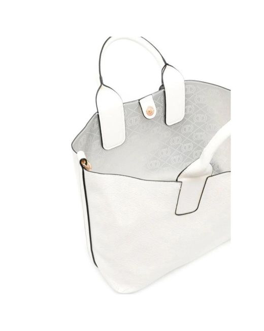 Twin Set White Tote tasche aus genarbtem kunstleder mit abnehmbarem riemen