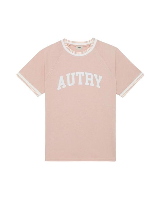 Autry Tops ,Roze ,Katoen Ronde Hals T-Shirt in het Pink