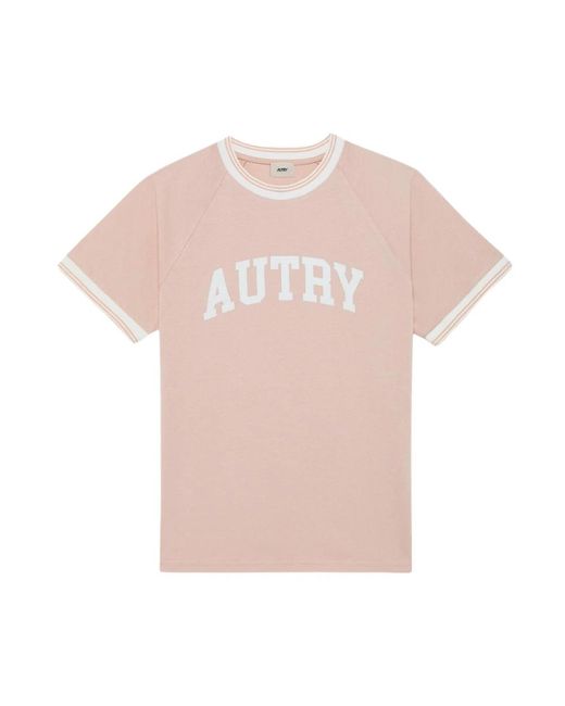 Autry Tops ,Roze ,Katoen Ronde Hals T-Shirt in het Pink
