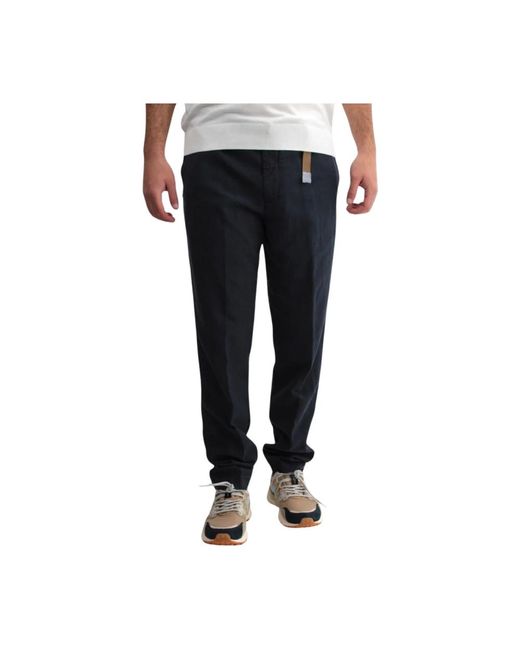 Pantaloni blu in lino con cintura regolabile di White Sand in Black da Uomo