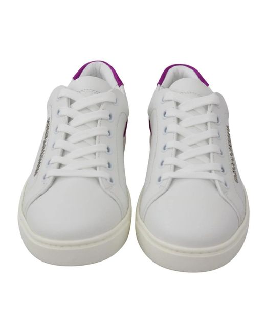 Dolce & Gabbana Gray White Purple Leather Logo Shoes