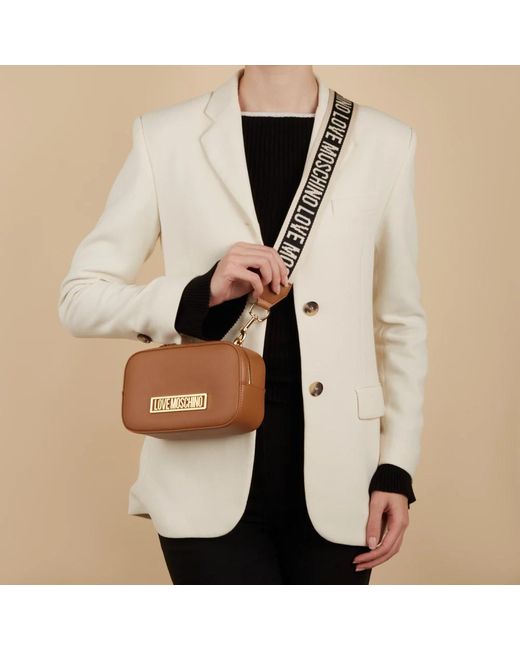 Love Moschino Brown Schwarze Kunstleder Crossbody Tasche