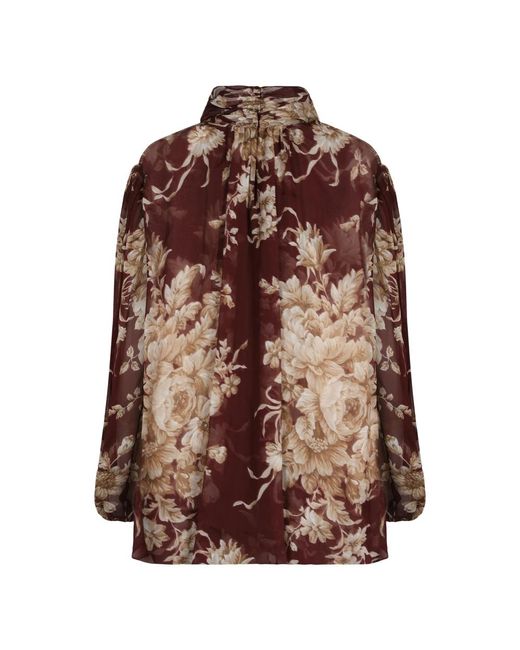 Dolce & Gabbana Overhemden ,Veelkleurig ,Chiffon Elegante Chiffon Blouse Met Bloemenpatroon in het Brown