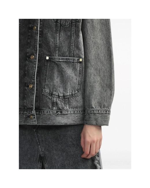 Ganni Gray Schwarze jeansjacke mit fransen