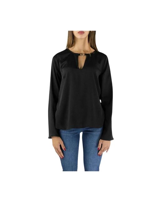 Liu Jo Overhemden ,Zwart ,Polyester Losvallende Tuniek Met Uitlopende Manchetten in het Black