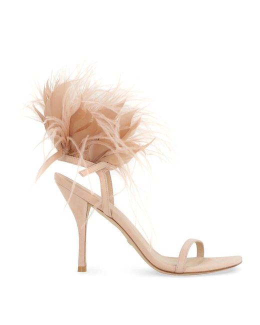 Stuart Weitzman White Fedrige Wildleder-Stilettosandalen