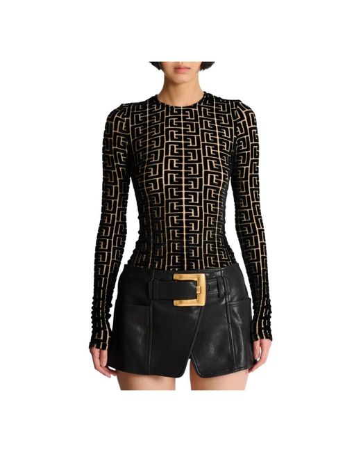 Balmain Black Long Sleeve Tops