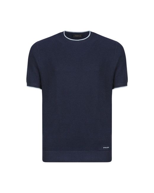 Prada Blue Round-Neck Knitwear for men
