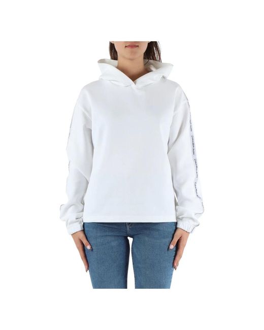 Sudadera con capucha de mezcla de algodón con estampado de logo Calvin Klein de color White