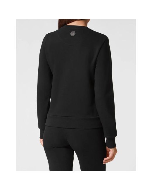 Philipp Plein Hoodies & Sweatvesten ,Zwart ,Katoen Sweatshirt Ls Crystal in het Black