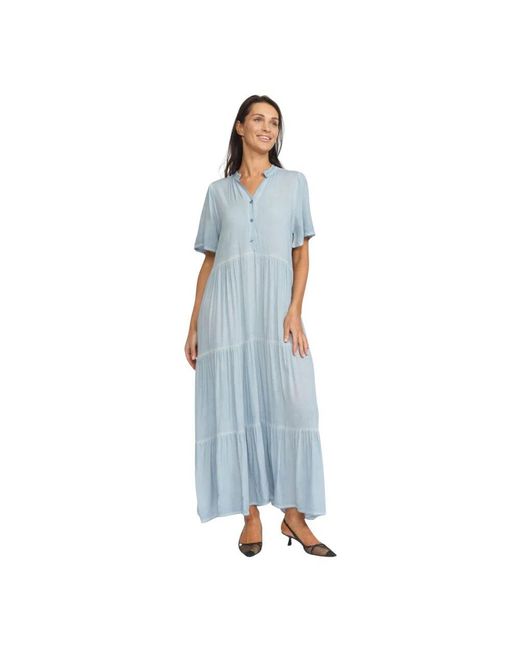2-Biz Blue Blaues Kleid Mit Halbärmeln Und Rüschen