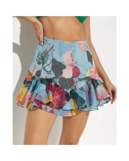 PATBO Blue Blumige Rüschen High-Waisted Shorts