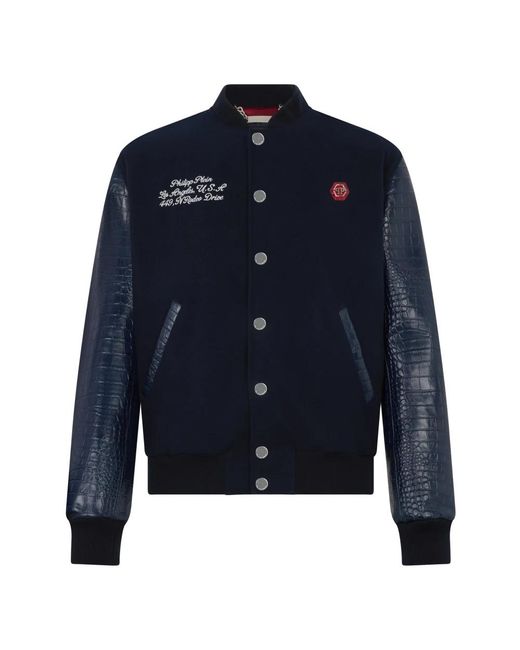 Philipp Plein Jassen ,Blauw ,Wol Varsity Bomber Cocco Sleeves Los Angeles in het Blue voor heren