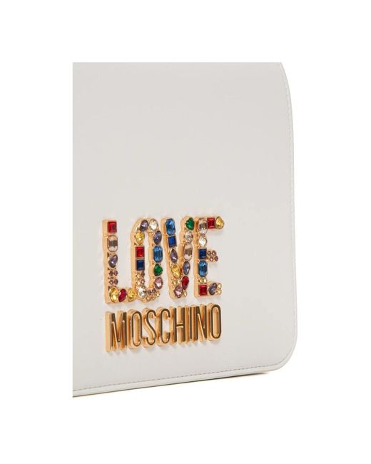 Love Moschino White Schicke kettentasche,schicke tasche mit strass und kettengriff