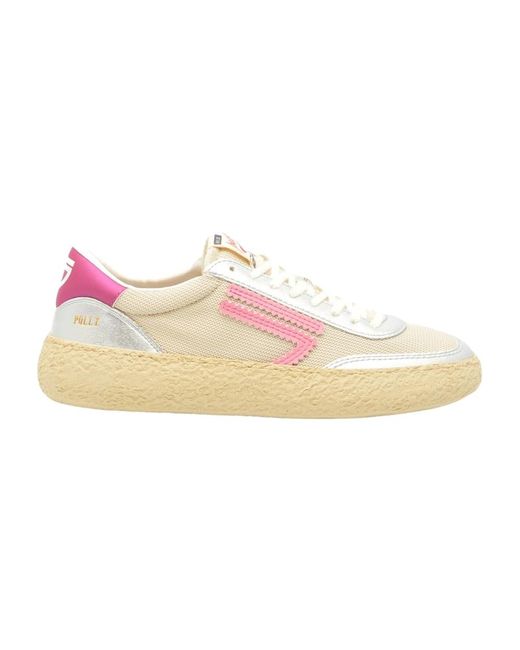 PURAAI Pink Weiße stoff-sneakers mit silbernen und fuchsiafarbenen details