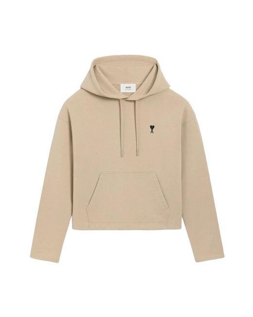 AMI Hoodies & Sweatvesten ,Katoen Geborduurd Hart Logo Hoodie in het Natural