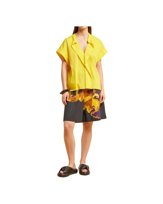 Liviana Conti Yellow Bedruckte popeline bermuda shorts mit elastischem bund