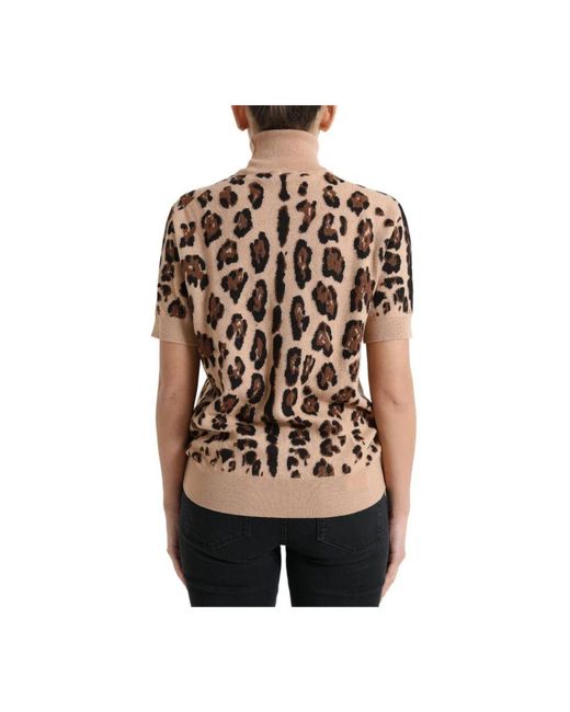 Dolce & Gabbana Black Leopard Print Wool Turtleneck Top