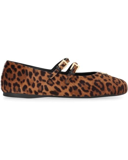 Prada Brown Double Strap Ballet Flats