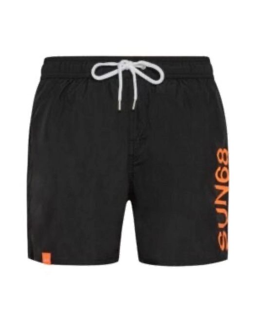Sun 68 Badmode ,Zwart ,Polyester Logo Front Zwembroek in het Black voor heren
