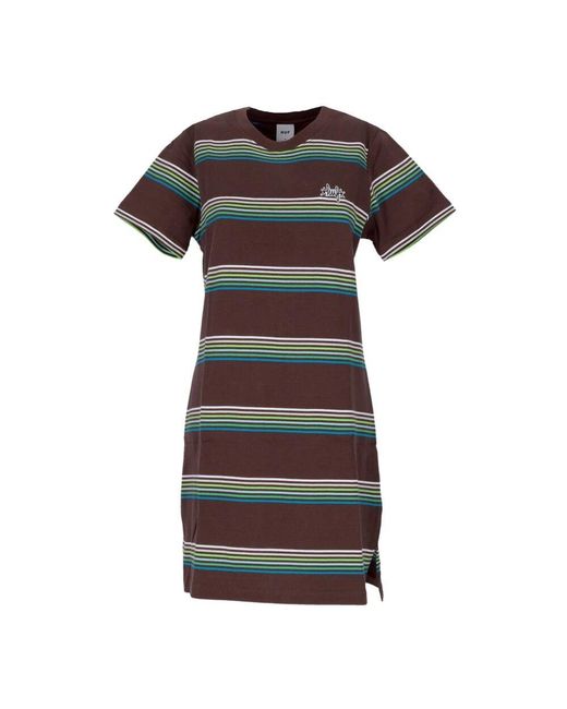 Huf Black Gestreiftes Strickkleid Braun