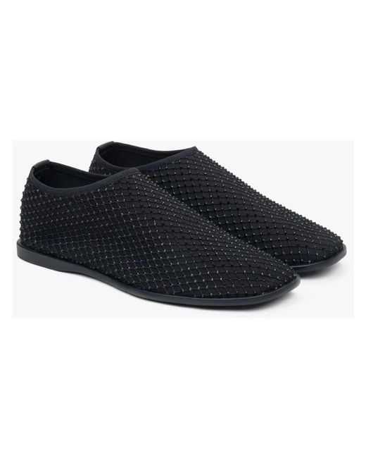 ESTRO Black Schwarze Flache Schuhe Für Frauen Aus Weichem Mesh Mit Schimmernden Strasssteinen