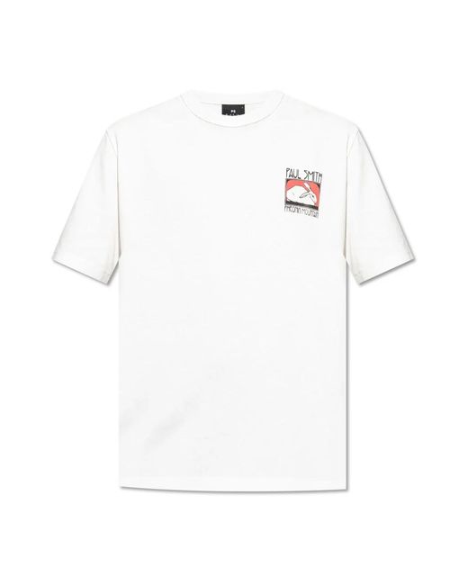 Paul Smith Tops ,Wit ,Katoen T-Shirt Met Print in het White voor heren
