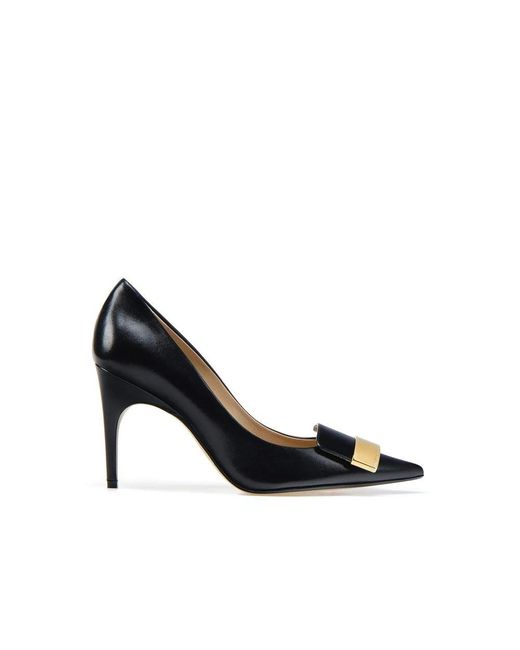Sergio Rossi Black Sr1 Leather Pumps With Pointed Toe And Distinctive Design