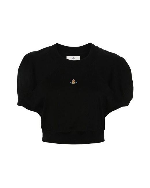 Camiseta de algodón negra con cuello redondo y logo orb Vivienne Westwood de color Black