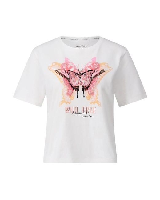 Marc Cain T-Shirt Met Vlinderprint in het White