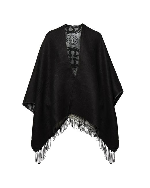 V73 Jassen ,Zwart ,Polyester Omkeerbare Zwarte Jacquard Cape Met Franjekant in het Black