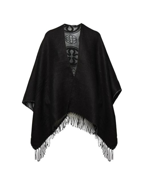 V73 Jassen ,Zwart ,Polyester Omkeerbare Zwarte Jacquard Cape Met Franjekant in het Black