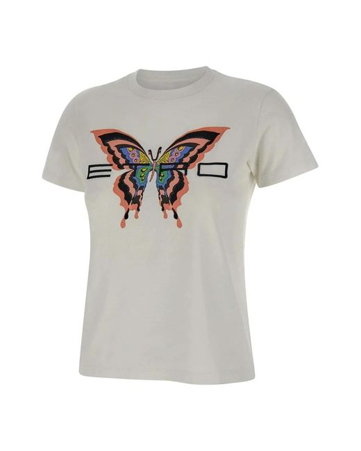 Etro Tops ,Wit ,Katoen Katoenen T-Shirt Met Logo Print in het Gray