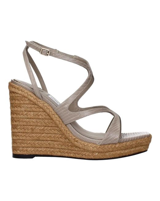 Jimmy Choo Metallic Graue Ledersandalen Mit Keilabsatz Und Vintage-Effekt